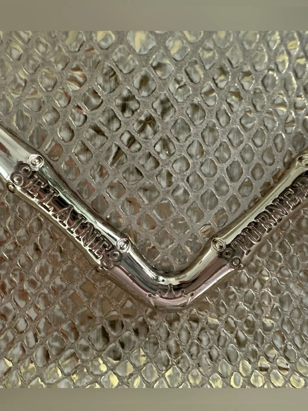 Elaine Turner Metallic Gold Snakeskin Bella Envelope Clutch Removable Strap